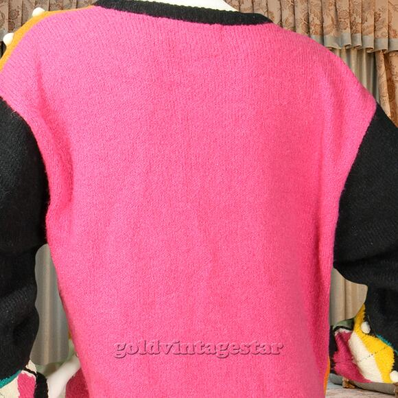 Vintage Sideeffects Loud Rainbow Abstract Art Knit Cardigan Sweater Jumper - Picture 4 of 7